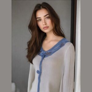 PANKHURST Vintage Button Down Denim Trimmed Sweater Cardigan Sz S